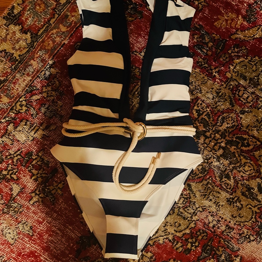 One Piece swimsuit, rope tie, plunge neck , summer cruise